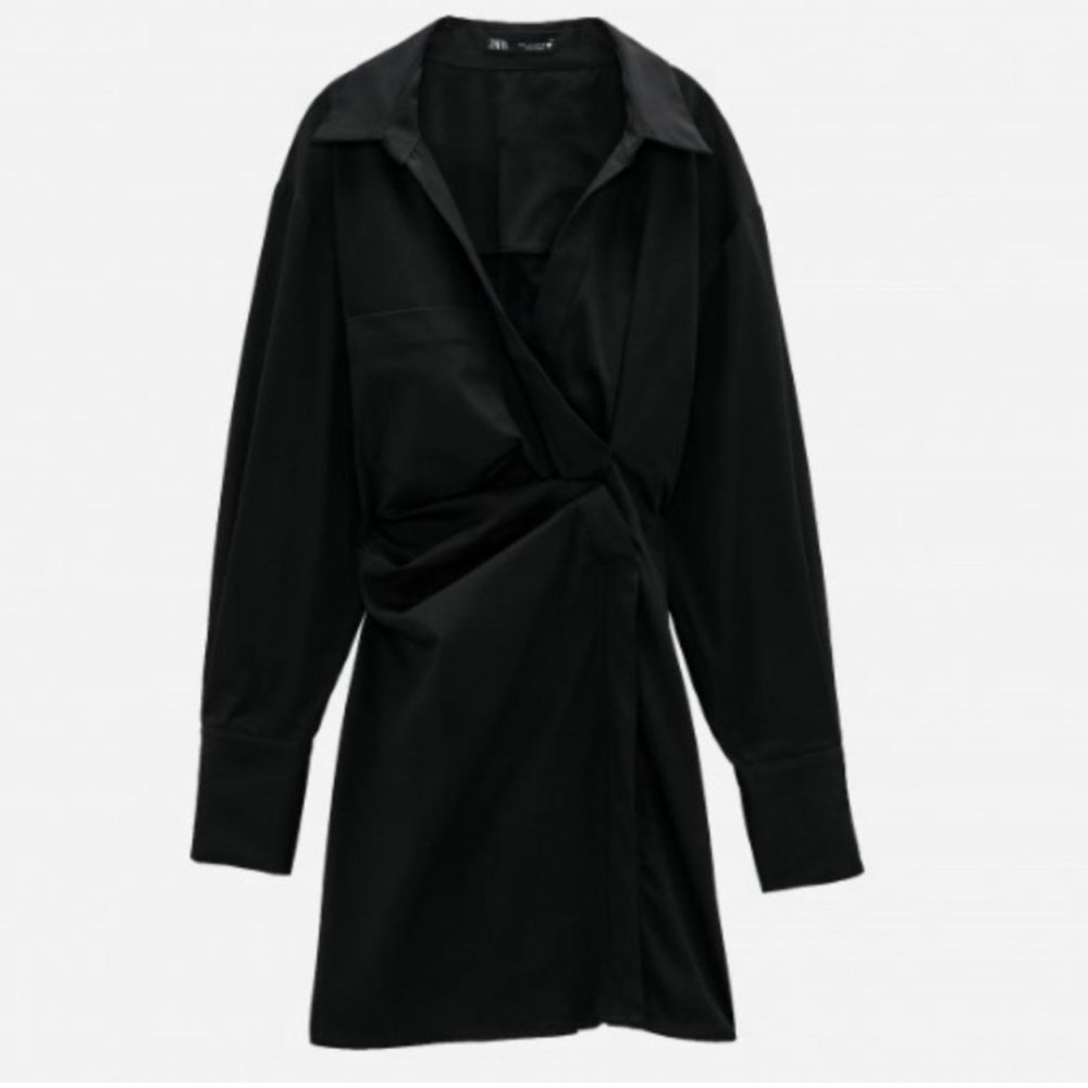 Zara Black Wrap Puff Long Sleeve Mini Dress XS